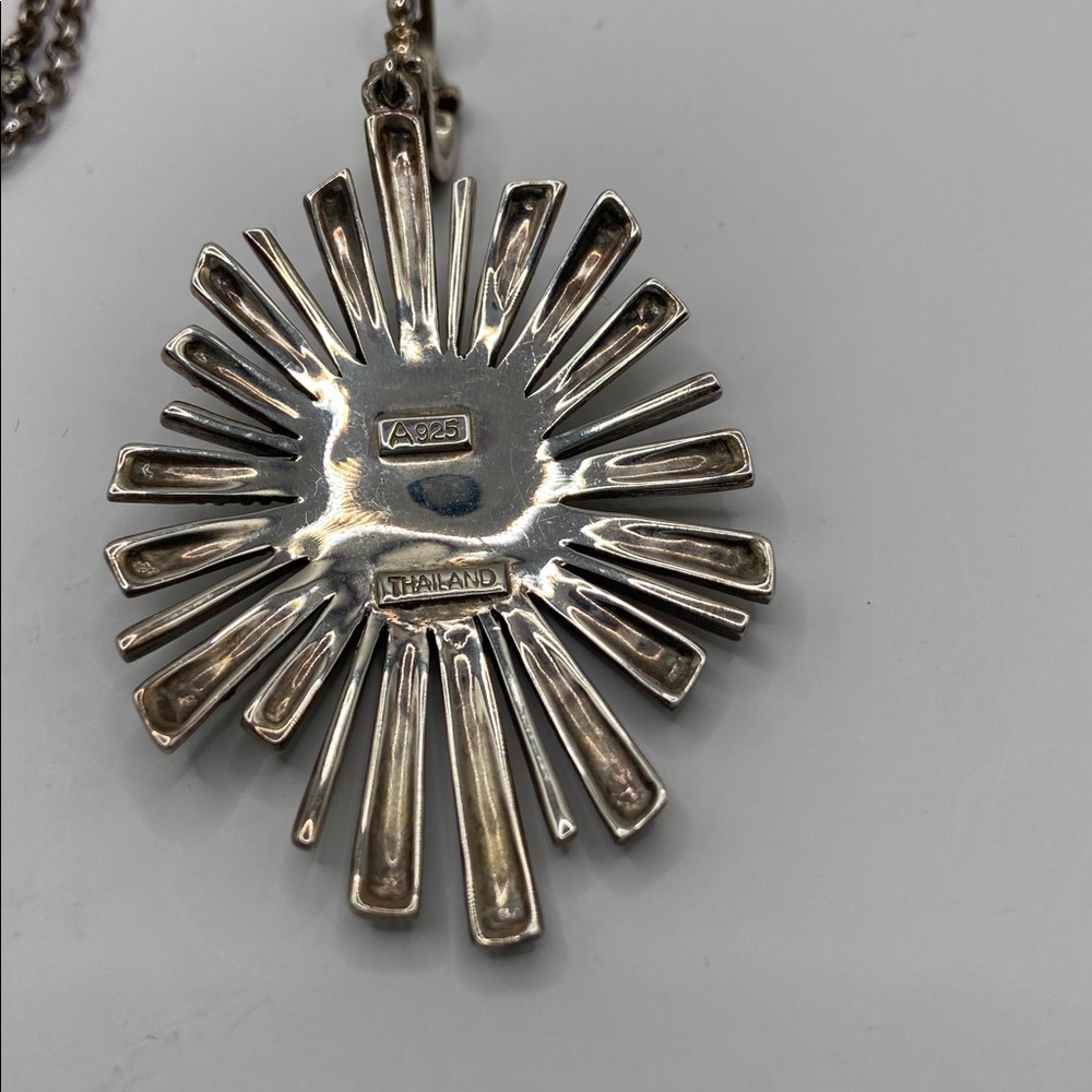Vintage Suspicion Marcasite Sterling Silver 925 Sunburst Pendant Necklace 18”L - Picture 10 of 10